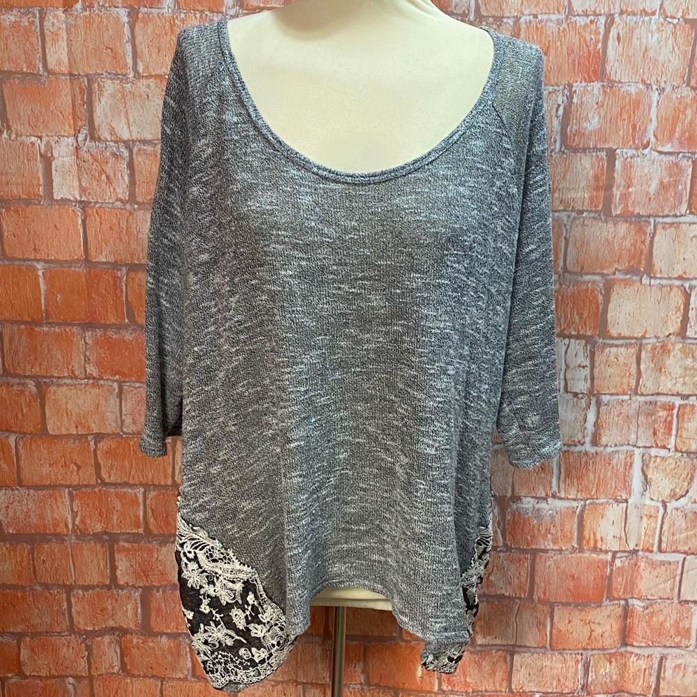 Maurices Heathered Gray Plus Size Lace Trimmed Tie Back Sweater